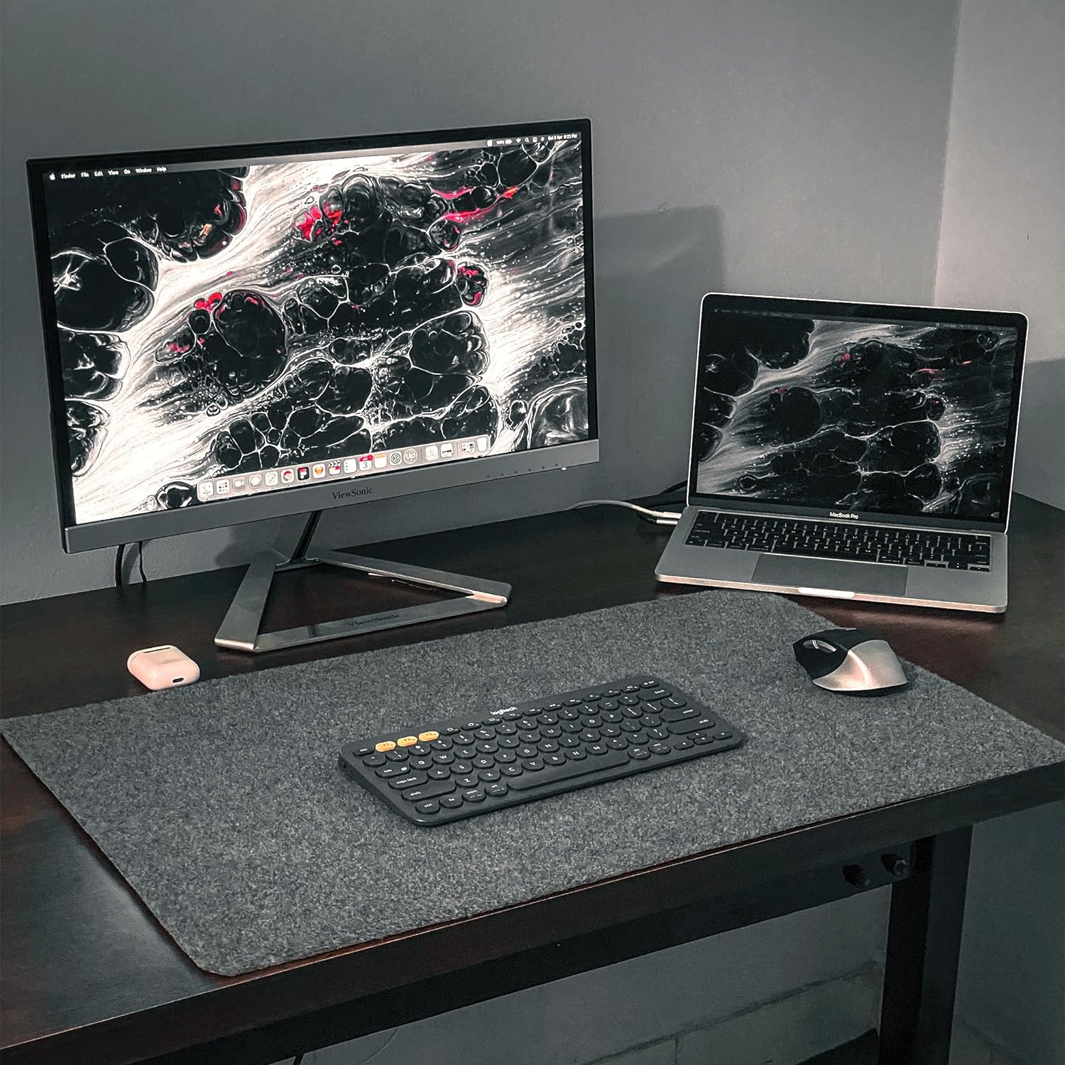 Felt Desk Mat 31 x Inches, Large Black Wool Desk Elbow Mouse Pad with Rugged Rubber Grip for Home and Office Non-Slip for Gaming